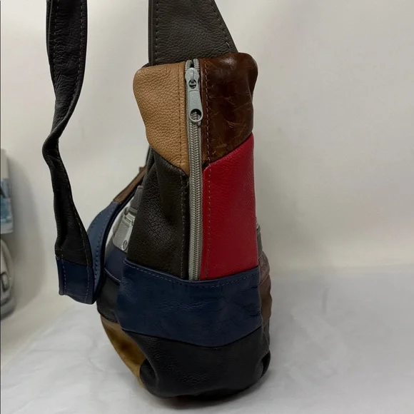 Patchwork Leather Hobo Bag Boho Slouchy Shoulder Purse Y2K artisan Indie - Picture 5 of 12